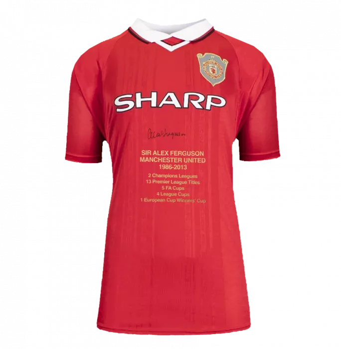 Sir Alex Ferguson Official UEFA Champions League Front Signed And Framed Manchester United 1999 UEFA Champions League Home Shirt - Stats Edition