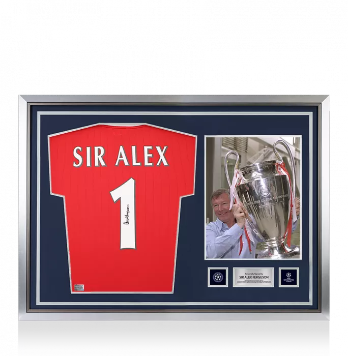 Sir Alex Ferguson Official UEFA Champions League Ferguson Back Signed And Hero Framed Manchester United 2022-23 Home Shirt