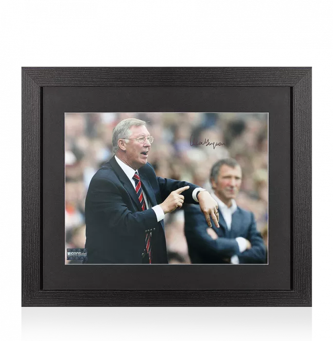 Sir Alex Ferguson Signed Manchester United Photo In Black Wooden Frame: Fergie Time