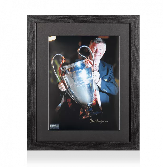 Sir Alex Ferguson Signed Photo: UEFA Champions League Trophy In Black Wooden Frame