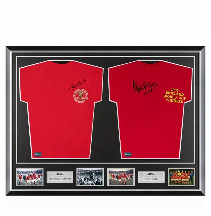 Sir Bobby Charlton & Alan Ball Signed England Shirts In Classic Dual Frame