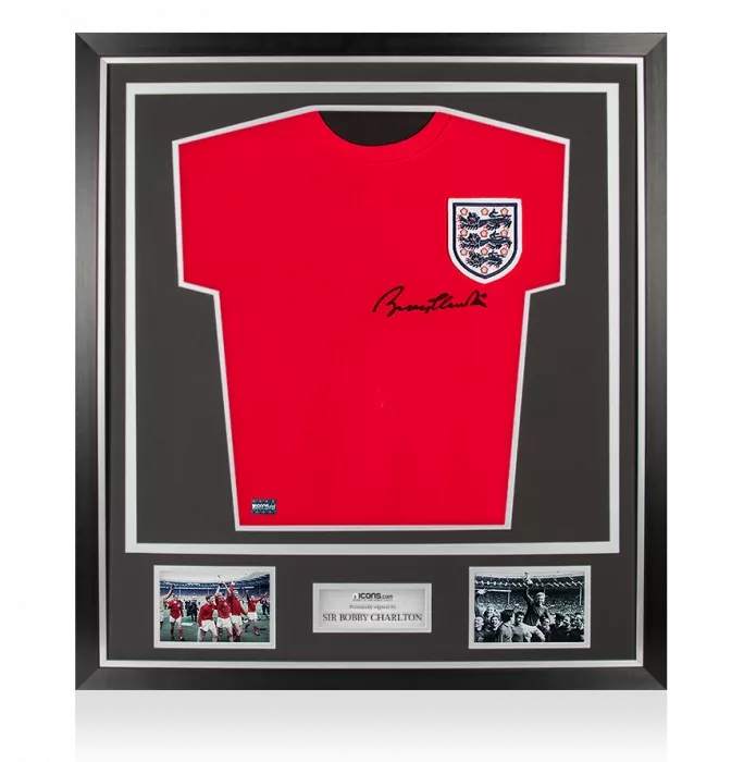 Sir Bobby Charlton Front Signed England 1966 Shirt In Classic Frame: Three Lions Edition
