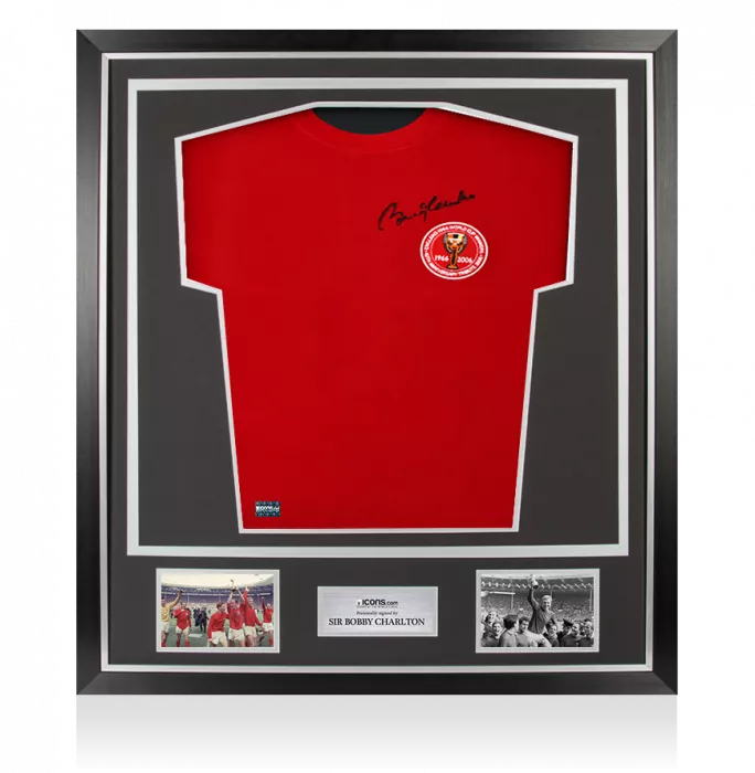 Sir Bobby Charlton Front Signed England Home Shirt 1966 (2006 Anniversary) In Classic Frame
