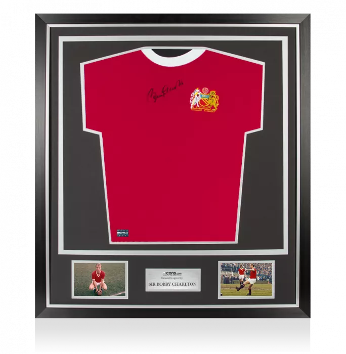 Sir Bobby Charlton Front Signed Retro Manchester United Home Shirt In Classic Frame