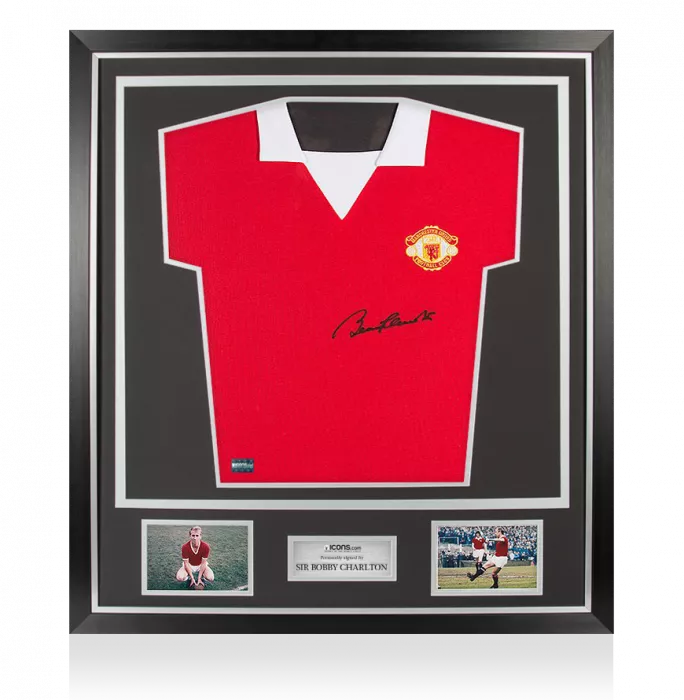 Sir Bobby Charlton Front Signed Retro Manchester United Shirt In Classic Frame