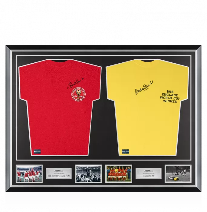 Sir Bobby Charlton & Gordon Banks Signed England Shirts In Classic Dual Frame