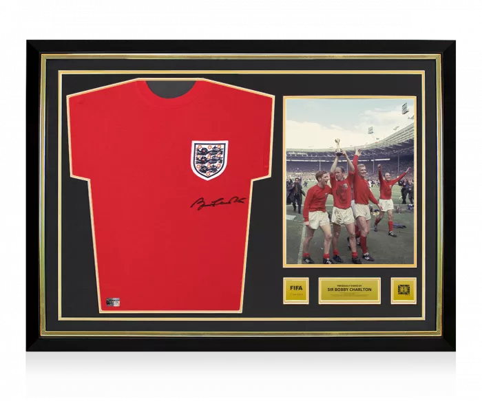 Sir Bobby Charlton Official 1966 FIFA World Cup™ Front Signed And Hero Framed England 1966 Shirt
