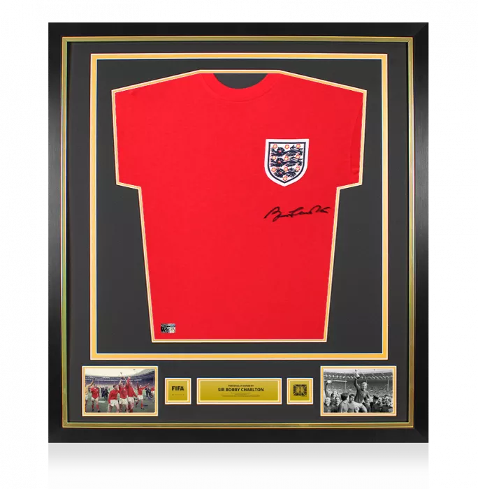 Sir Bobby Charlton Official 1966 FIFA World Cup™ Front Signed And Framed England 1966 Shirt