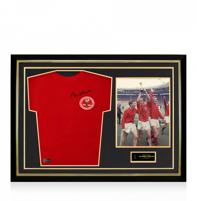 Sir Bobby Charlton Official Ballon D'Or™ Front Signed And Hero Framed England Home Shirt 1966 (2006 Anniversary)