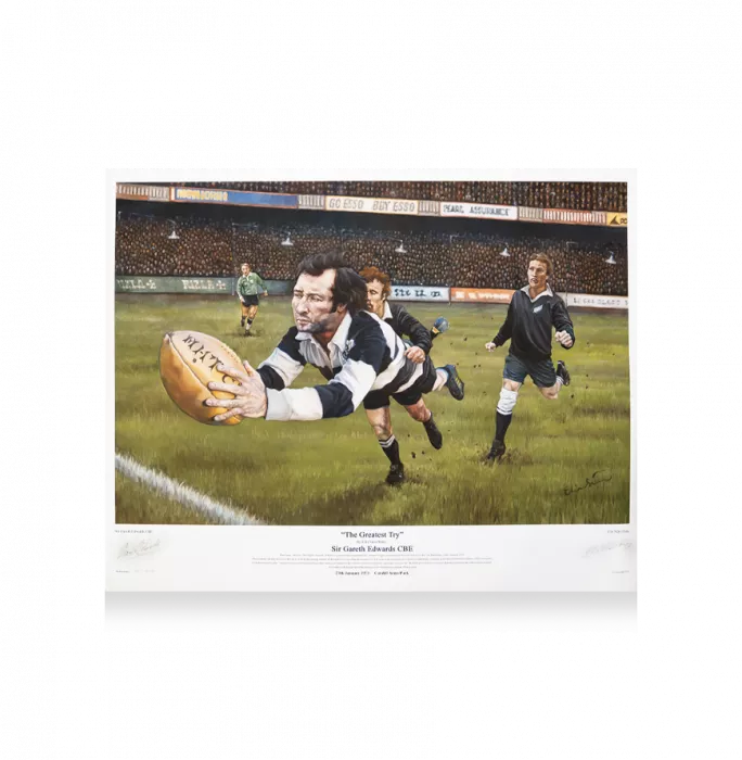 Sir Gareth Edwards CBE Signed And Framed Print: The Greatest Try