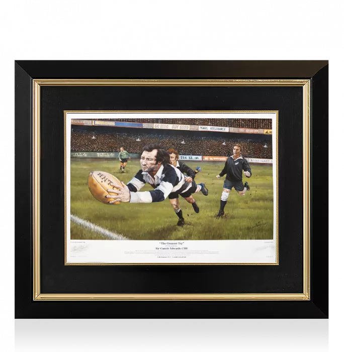 Sir Gareth Edwards CBE Signed And Framed Print: The Greatest Try