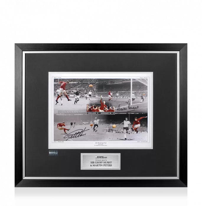 Sir Geoff Hurst And Martin Peters Signed England Photo In Premium Photo Frame: 1966 World Cup Final 4-2 Goal Montage