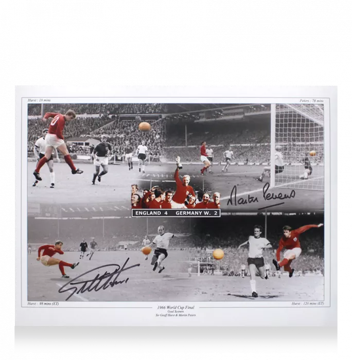 Sir Geoff Hurst And Martin Peters Signed England Photo In Black Wooden Frame: 1966 World Cup Final 4-2 Goal Montage