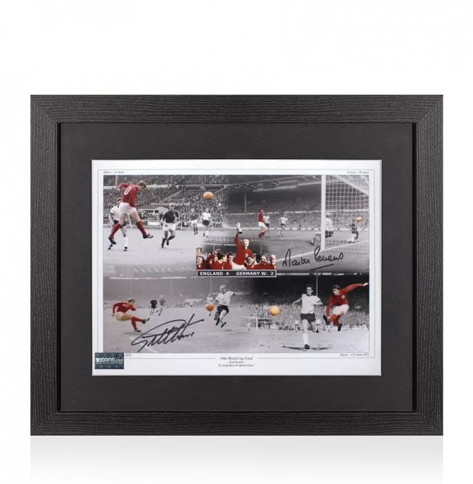 Sir Geoff Hurst And Martin Peters Signed England Photo In Black Wooden Frame: 1966 World Cup Final 4-2 Goal Montage