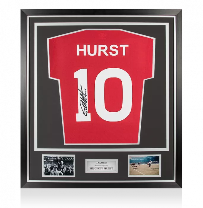 Sir Geoff Hurst Back Signed Retro England Away Shirt In Classic Frame