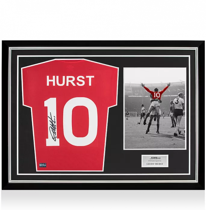 Sir Geoff Hurst Back Signed Retro England Away Shirt In Hero Frame: Option 1