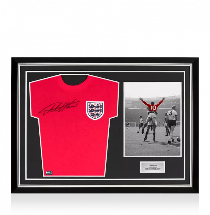 Sir Geoff Hurst Front Signed Score Draw England 1966 Away Shirt In Hero Frame: Option 1