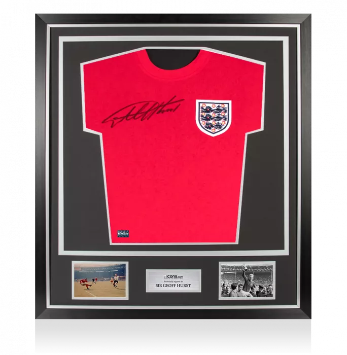 Sir Geoff Hurst Front Signed Score Draw England 1966 Away Shirt In Classic Frame