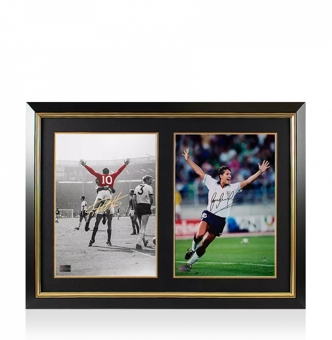 Sir Geoff Hurst & Gary Lineker Signed England Photos In Dual Photo Frame
