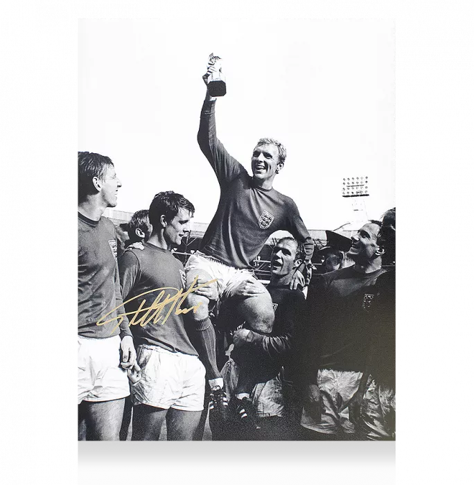 Sir Geoff Hurst Gold Signed England Photo: 1966 FIFA World Cup Winner
