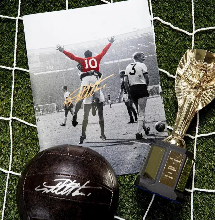 Sir Geoff Hurst Gold Signed England Photo: Hat-Trick Hero