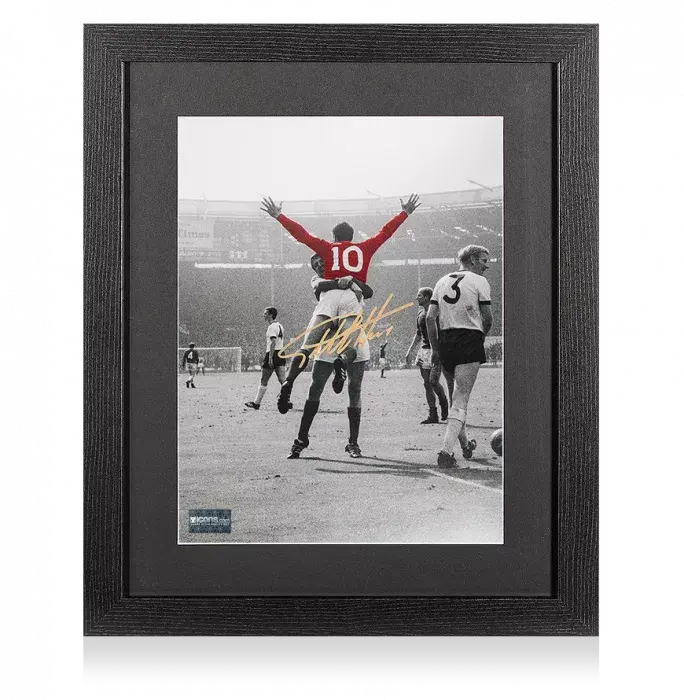 Sir Geoff Hurst Gold Signed England Photo In Black Wooden Frame: Hat-Trick Hero