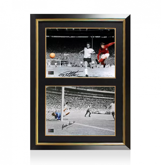 Sir Geoff Hurst & Gordon Banks Signed England Photos In Dual Photo Frame