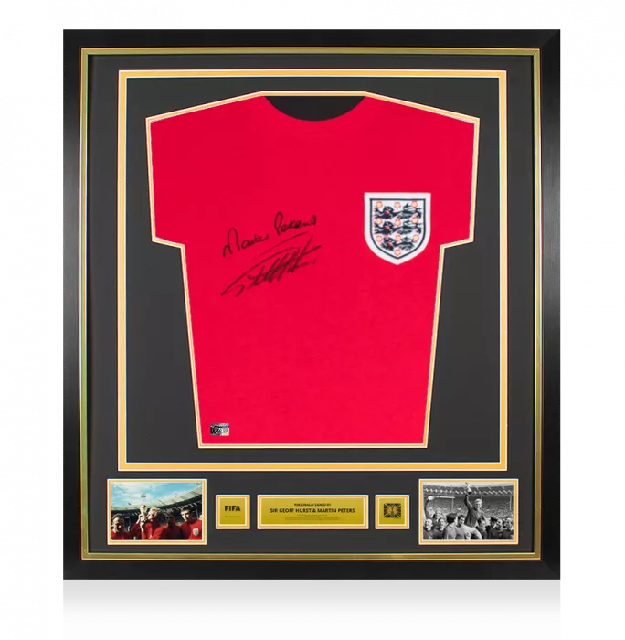 Sir Geoff Hurst & Martin Peters Official 1966 FIFA World Cup™ Front Signed And Framed England 1966 Home Shirt