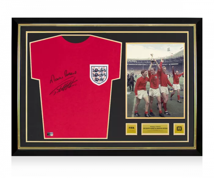 Sir Geoff Hurst & Martin Peters Official 1966 FIFA World Cup™ Front Signed and Hero Framed England 1966 Home Shirt