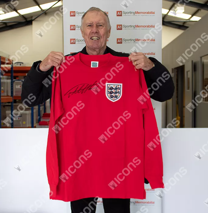 Sir Geoff Hurst Official 1966 FIFA World Cup™ Front Signed And Hero Framed Score Draw England 1966 Away Shirt