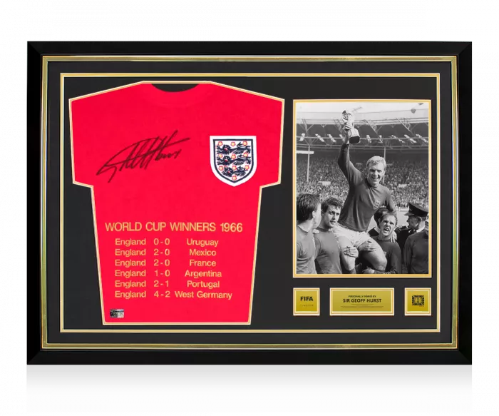 Sir Geoff Hurst Official 1966 FIFA World Cup™ Front Signed And Hero Framed 1966 England Home Shirt