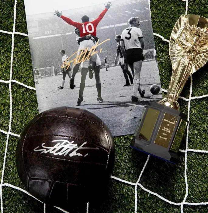 Sir Geoff Hurst Official 1966 FIFA World Cup™ Signed Brown Leather Football In Acrylic Case
