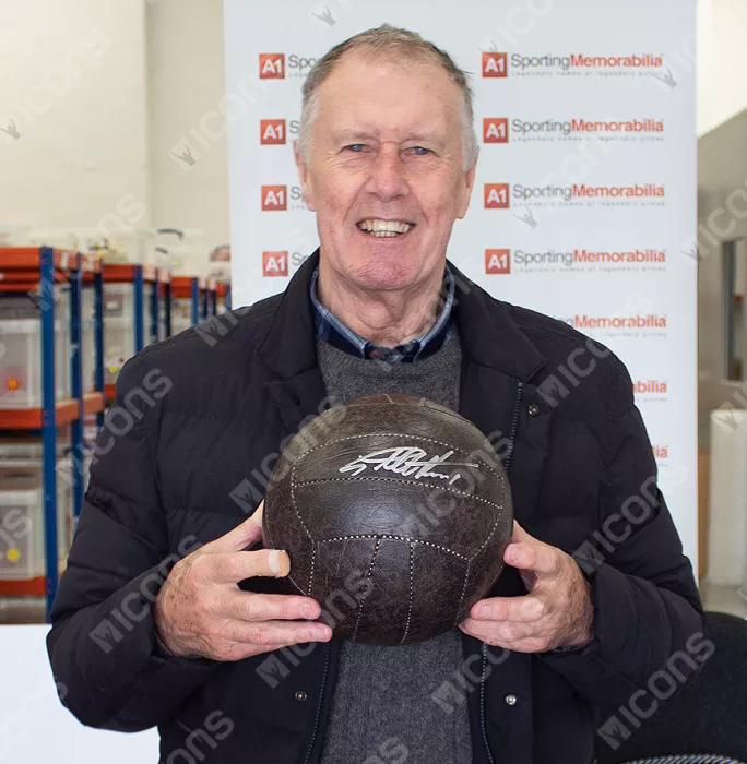 Sir Geoff Hurst Signed Brown Leather Football In Acrylic Case