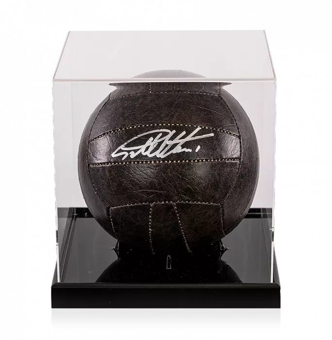 Sir Geoff Hurst Signed Brown Leather Football In Acrylic Case