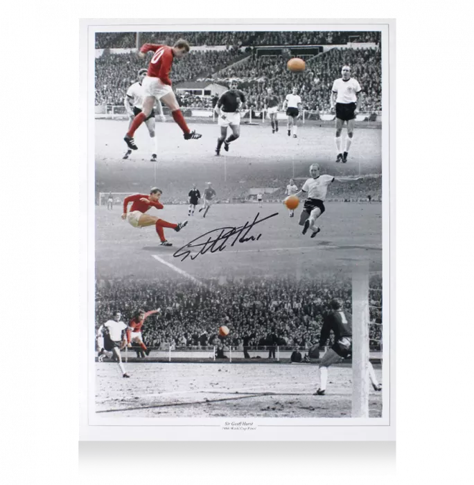 Sir Geoff Hurst Signed England Photo In Black Wooden Frame: 1966 World Cup Final Goals