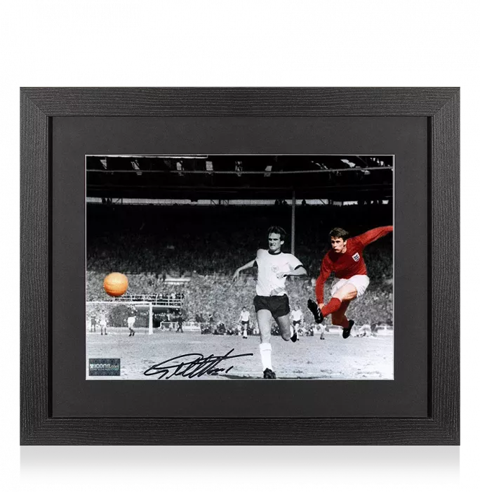 Sir Geoff Hurst Signed England Photo In Black Wooden Frame: 1966 FIFA World Cup Final Goal