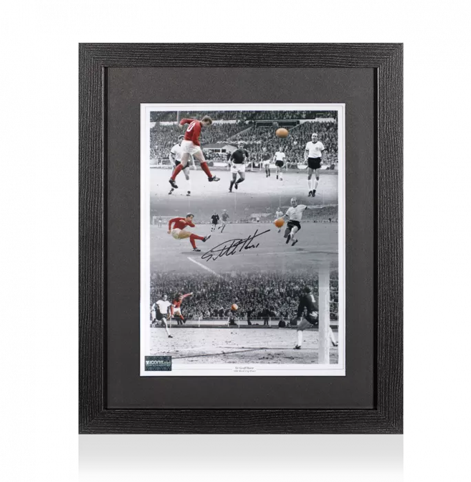 Sir Geoff Hurst Signed England Photo In Black Wooden Frame: 1966 World Cup Final Goals