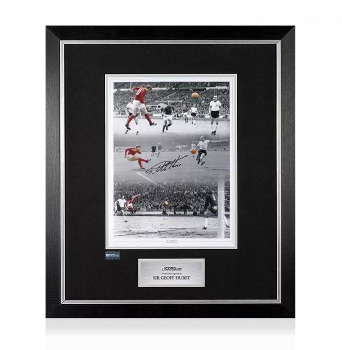 Sir Geoff Hurst Signed England Photo In Premium Photo Frame: 1966 World Cup Final Goals