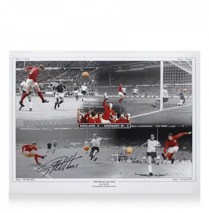 Sir Geoff Hurst Signed England Photo In Premium Photo Frame: 1966 World Cup Final 4-2 Goal Montage
