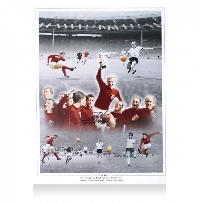 Sir Geoff Hurst Signed Photo In Black Wooden Frame: 1966 World Cup Final Hat Trick Goalscorer