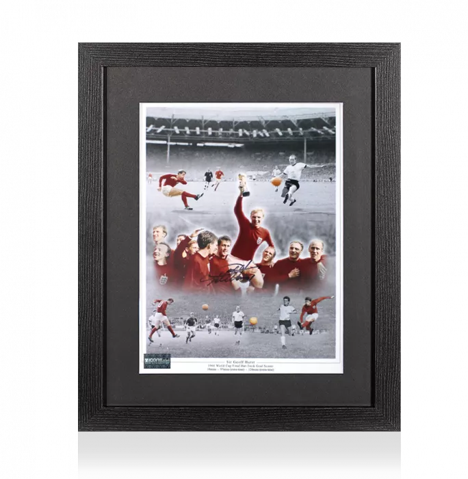 Sir Geoff Hurst Signed Photo In Black Wooden Frame: 1966 World Cup Final Hat Trick Goalscorer