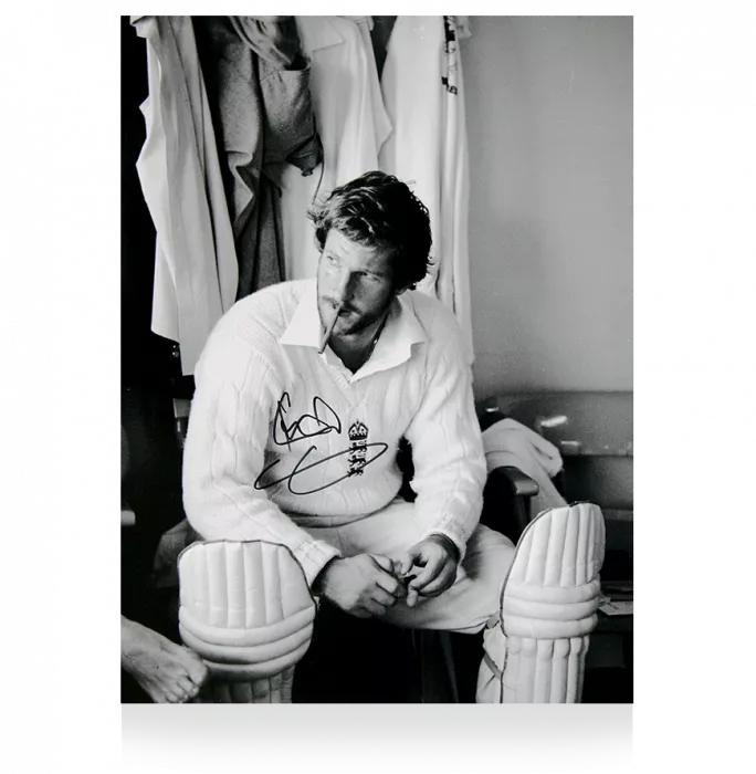 Sir Ian Botham Signed Photo: Dressing Room Cigar Break