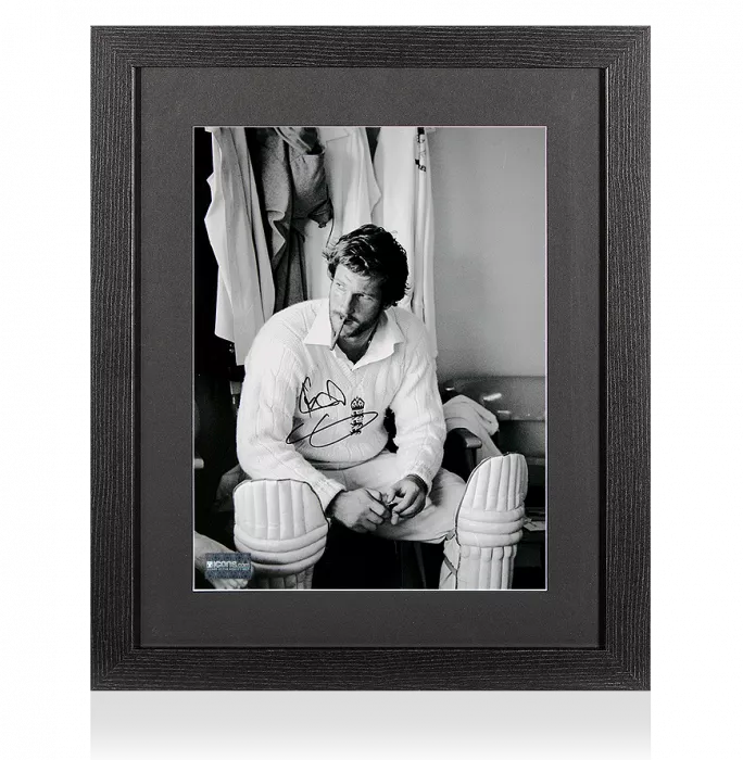 Sir Ian Botham Signed Photo In Black Wooden Frame: Dressing Room Cigar Break