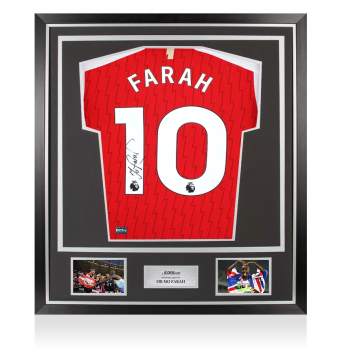 Sir Mo Farah Back Signed Arsenal 2023-24 Home Shirt In Classic Frame