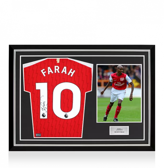 Sir Mo Farah Back Signed Arsenal 2023-24 Home Shirt In Hero Frame: Option 1