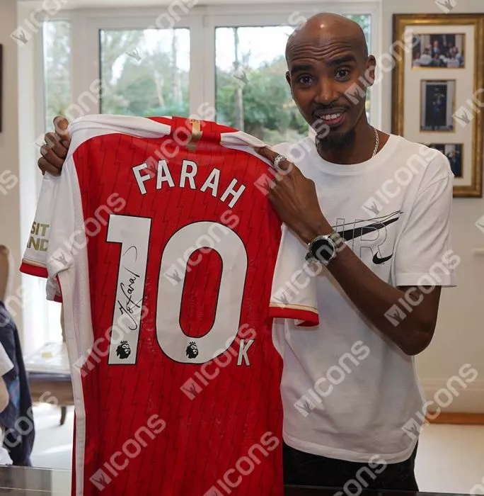 Sir Mo Farah Back Signed Arsenal 2023-24 Home Shirt: 10k Edition