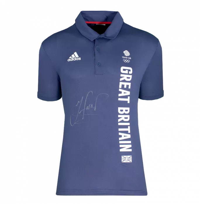 Sir Mo Farah Front Signed Adidas Team GB Polo Shirt In Classic Frame