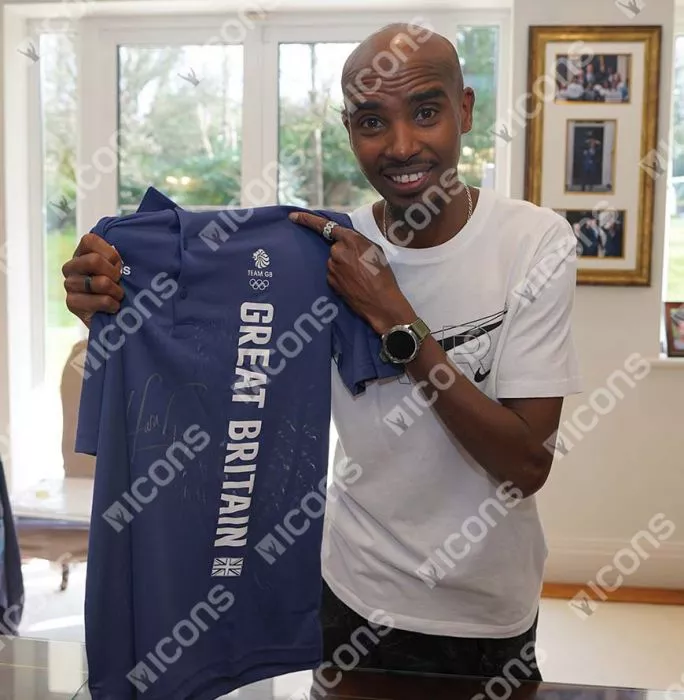 Sir Mo Farah Front Signed Adidas Team GB Polo Shirt In Classic Frame
