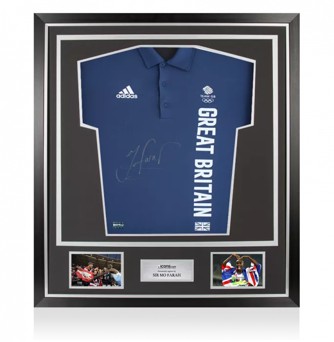 Sir Mo Farah Front Signed adidas Team GB Polo Shirt In Classic Frame