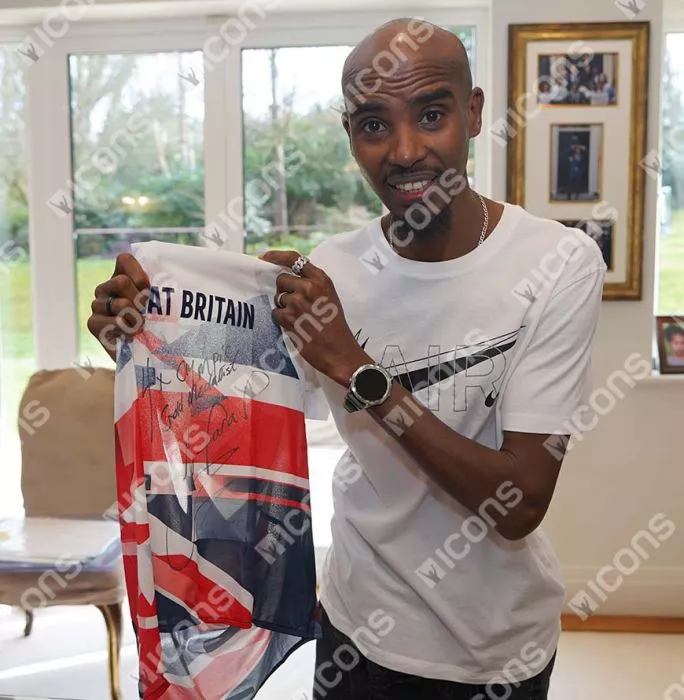 Sir Mo Farah Front Signed Team GB Running Vest In Deluxe Packaging: "4x Olympic Gold Medallist" Inscription